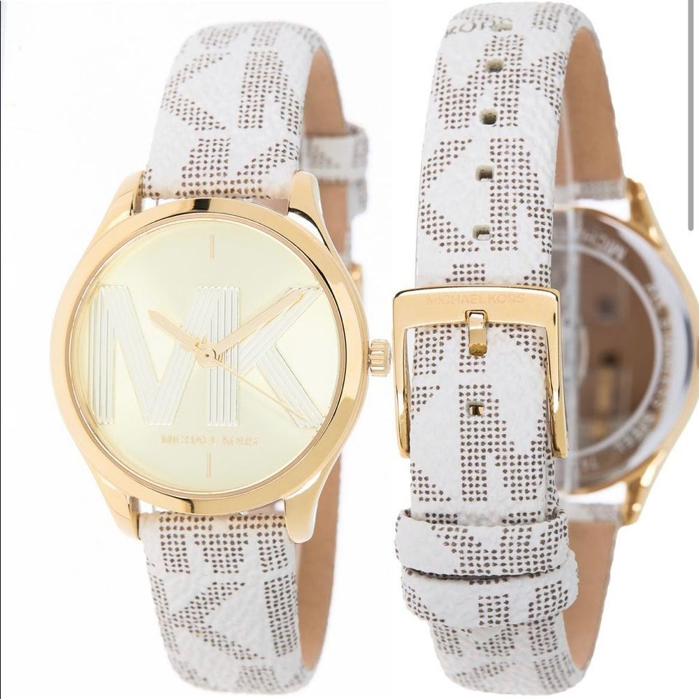 New 😍 Mk Women's Jaycie 3-Hand Quartz Leather Strap Watch, 33mm - Picture 3 of 7